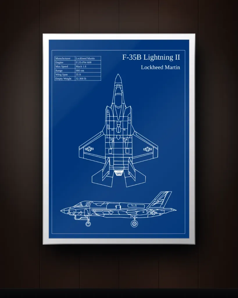 F-35B Fighter Jet Blueprint Wall Art – Military Aircraft Print