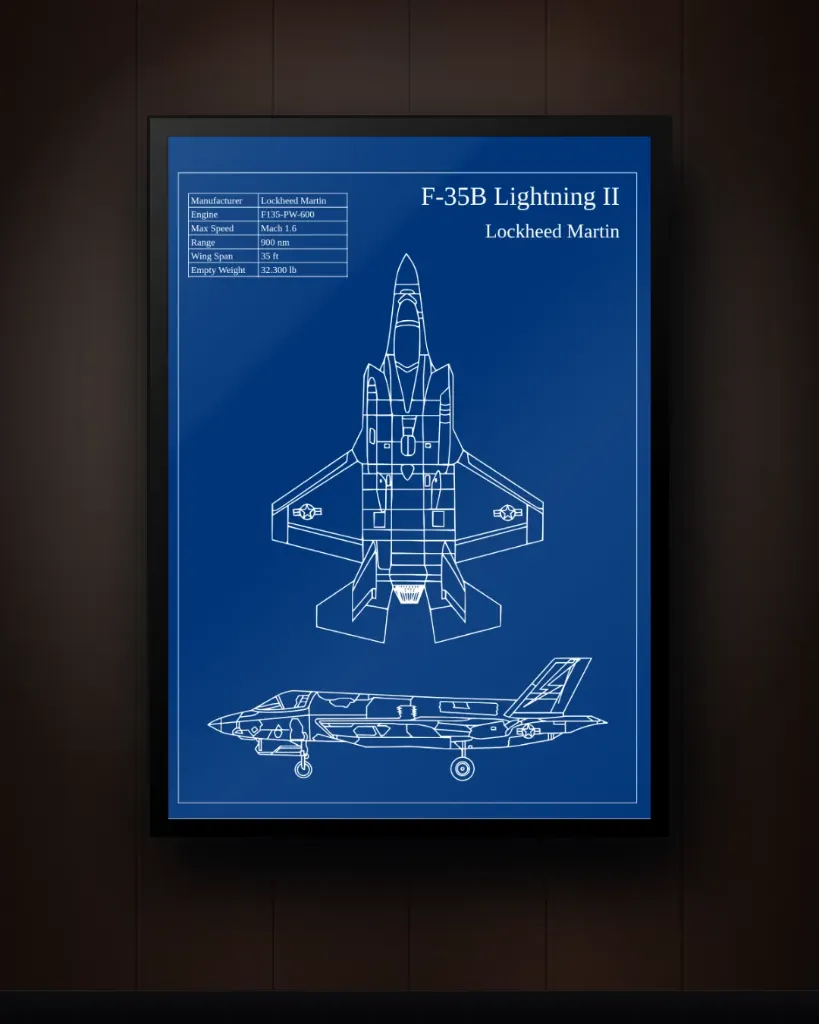 F-35B Fighter Jet Blueprint Wall Art – Military Aircraft Print