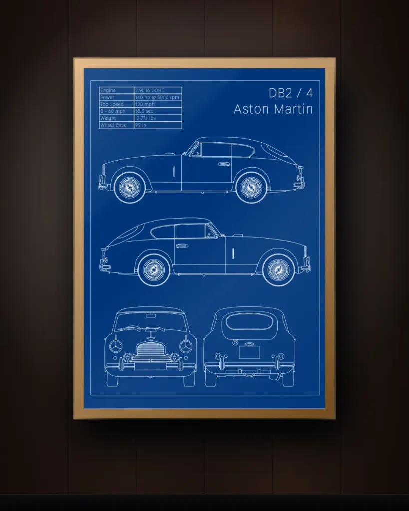 Aston Martin Blueprint Wall Art – Technical Drawing Print (Wood)
