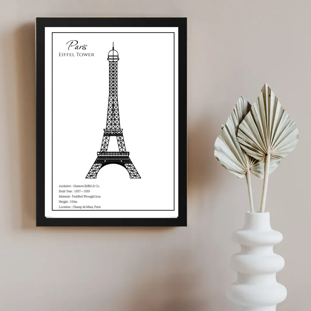 Modern Architecture Blueprint Wall Art - Eiffel Tower -Building Technical Drawing Print